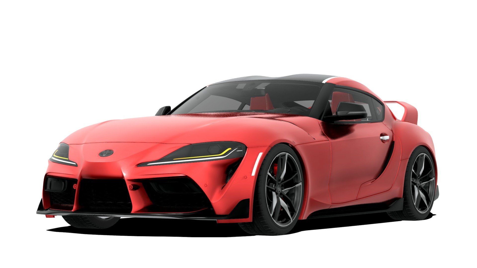 Detailed red Toyota GR Supra with custom rear wing, modeled by thelightning